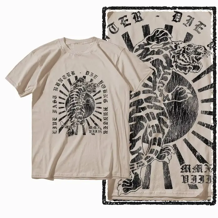T-shirt pour homme en coton vintage beige imprimé tigre G41