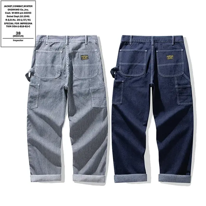 Pantalon de travail ferroviaire en Denim Original AMEKAJI salopette de travail rayée multi-poches Trekking en plein air randonnée Camping pantalon