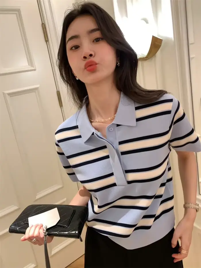 2025 classique col POLO Design pur Lyocell pull femmes tricoté manches courtes