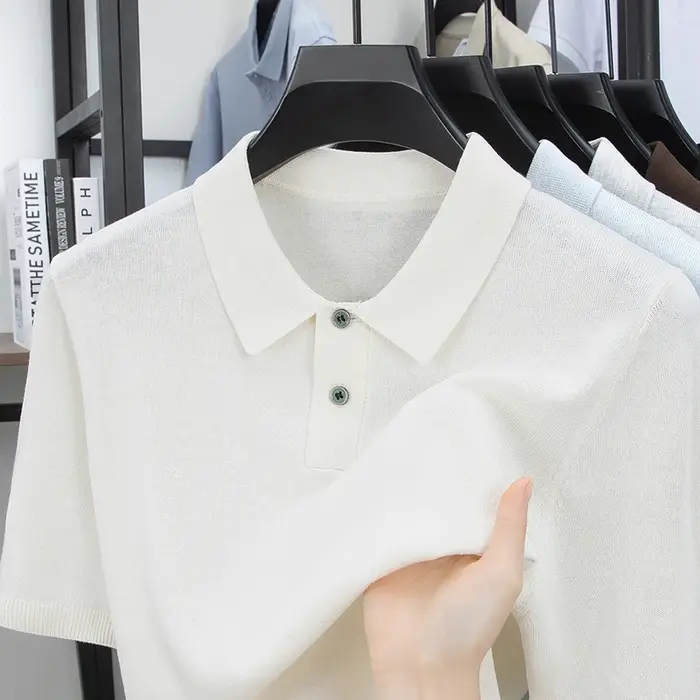 Polo en tricot de lin respirant de haute qualité 2026 – Hauts simples en maille unie pour hommes – C