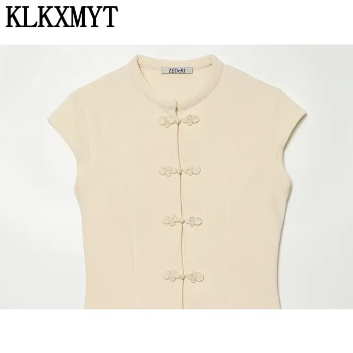 Haut décontracté et élégant pour femme KLKXMYT – Nouvelle collection 2026 – Débardeur court à nœud chinois