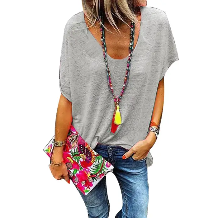 T-Shirt ample femmes surdimensionné couleur bonbon col en V dames sweat à manches courtes