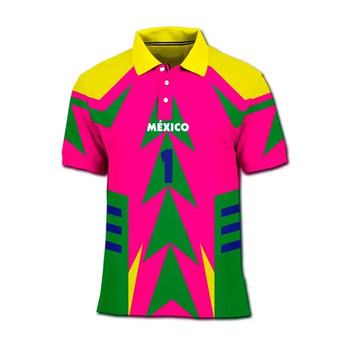 Polo rétro imprimé Mexique avec motifs géométriques contrastants