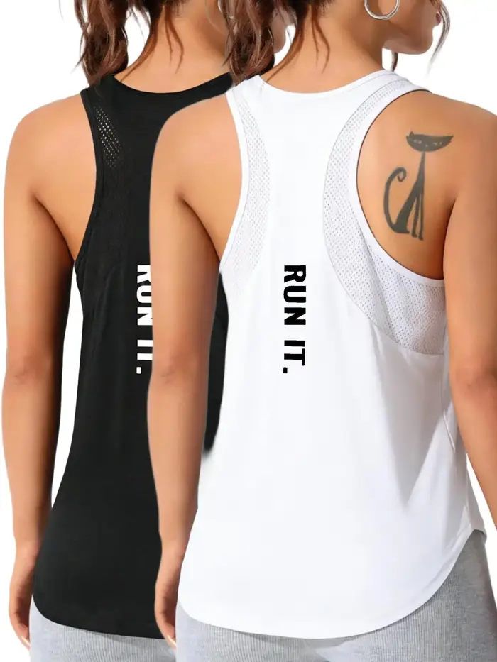 Débardeur Sport Femme Imprimé Lettres Run It Art