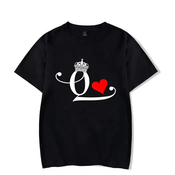 Mode lettre impression Couple t-shirt pour les amoureux nouvelle chemise coréenne Chic roi reine coeur graphique t-shirts pour les Couples