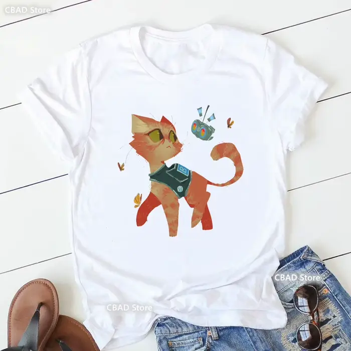 T-shirt imprimé graphique Stray Game pour femmes, vêtements pour femmes, t-shirt blanc drôle, chemis