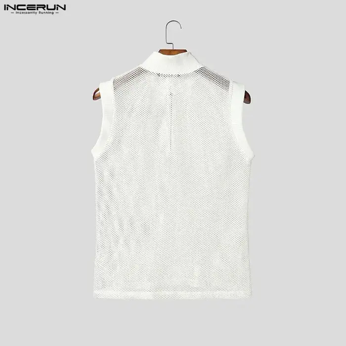 INCERUN Débardeurs Homme Évidés Transparents Été Streetwear Sexy Fermeture Éclair 2026 Tops Tendance Vêtements