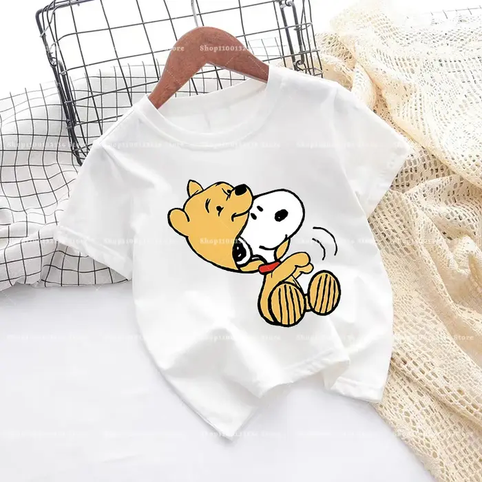 T-shirt Snoopys pour fille et garçon, en coton, à manches courtes, avec dessin animé mignon, à la mode, col rond, vêtements d'été pour enfants, cadeau