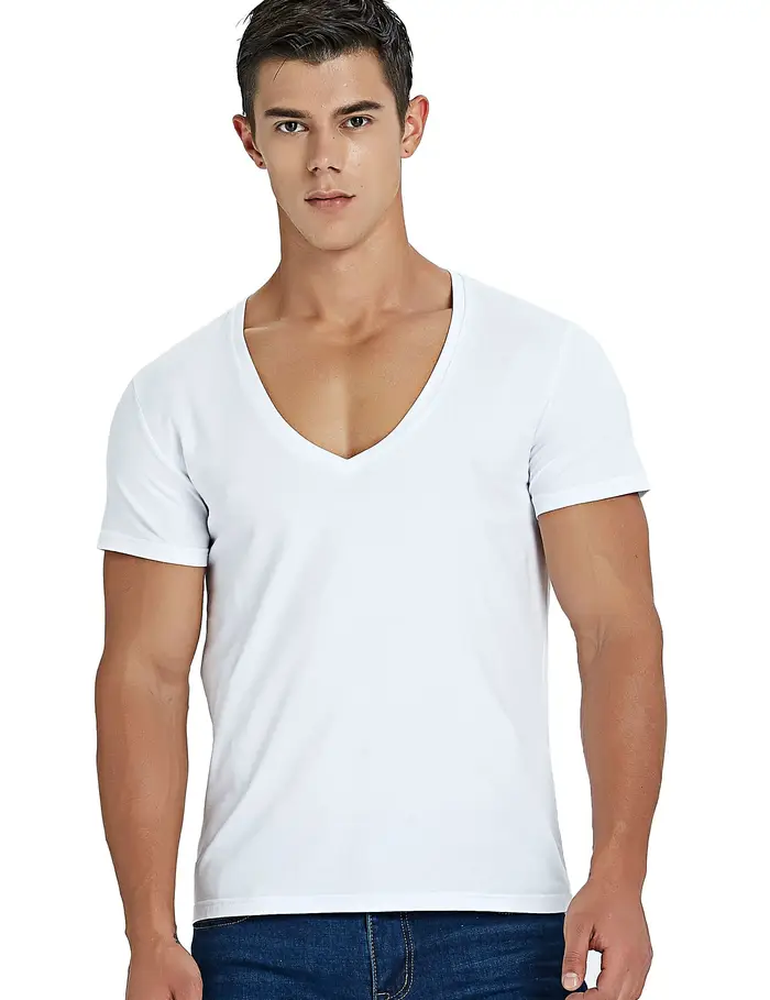 T-shirt à col en V profond pour hommes