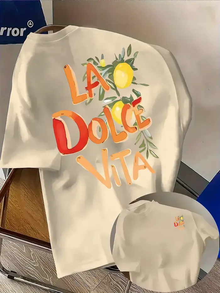 T-shirt pour homme en coton 100% doux de qualité supérieure avec impression artistique citronnée « La Dolce Vita »