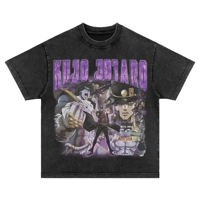 BiliBili Anime Vintage Washed Chain T-shirt, JoJos, Jolyne, Manga Stone, Ocean Jotaro, Streetwear, Y