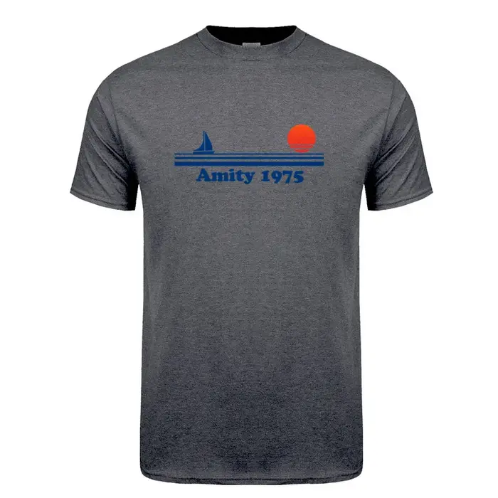 Amity 1975 t-shirt été hommes coton à manches courtes mâchoires rétro imprimé hauts t-shirts OT-033