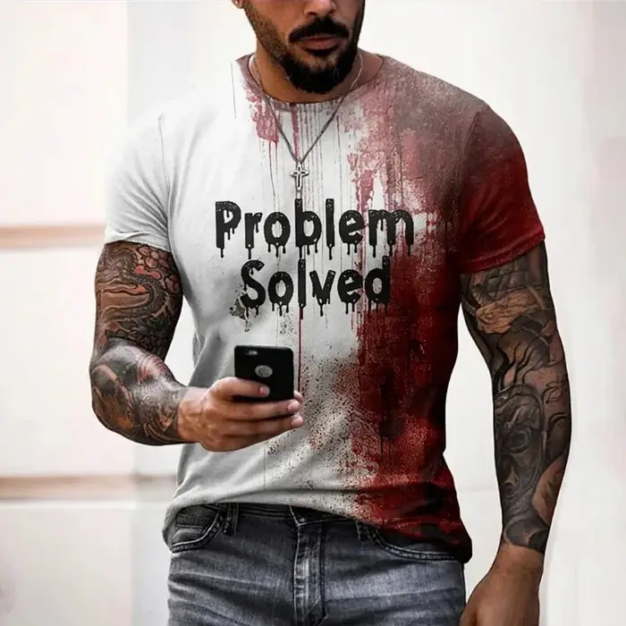 T-shirts pour hommes problème résolu sanglant imprimé