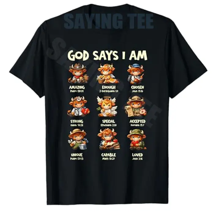 T-shirt Vache Écossaise « Dieu dit que je suis une vache des Highlands » – T-shirt religieux chrétie