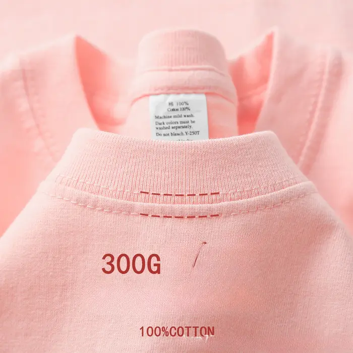 T-shirt à manches courtes en coton épais, Beige, 300g, col rond, ample et Base, pour hommes et femme