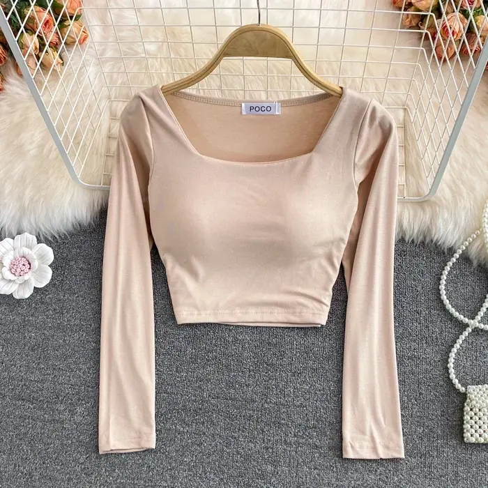T-shirt à manches longues pour femmes avec soutien-gorge intégré