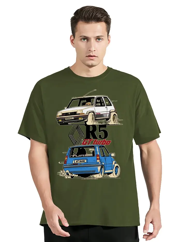 T-shirt en coton à col rond pour homme, vintage, drôle, graphique de voiture de dessin animé, r5 gt