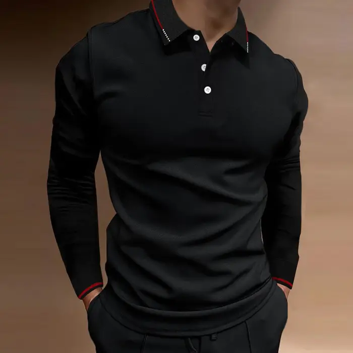 Polo à manches longues pour hommes, sport, Fitness, col décontracté, automne