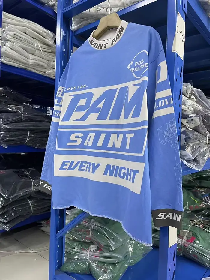 Nouveau Streetwear SAINT T-shirt à manches longues hommes femme bleu lavé surdimensionné décontracté Hip Hop col rond Style de course haut