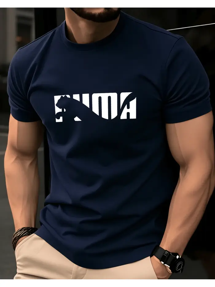 T-shirt blanc à col rond et manches courtes pour homme avec imprimé lettres abstraites