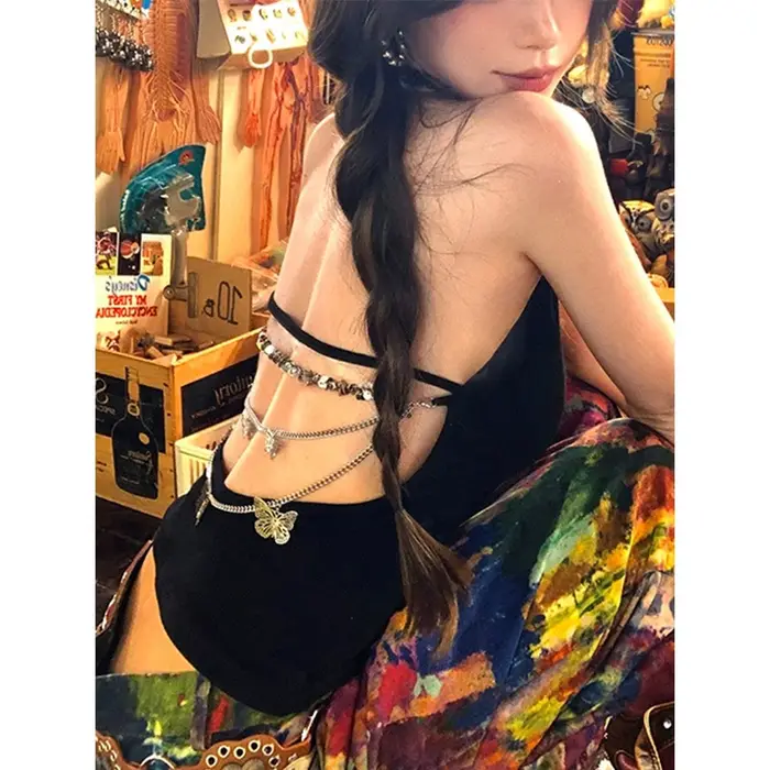 MEXZT Y2K rouge débardeur femmes Streetwear Sexy dos nu noir haut à licou été Gyaru Coquette esthéti