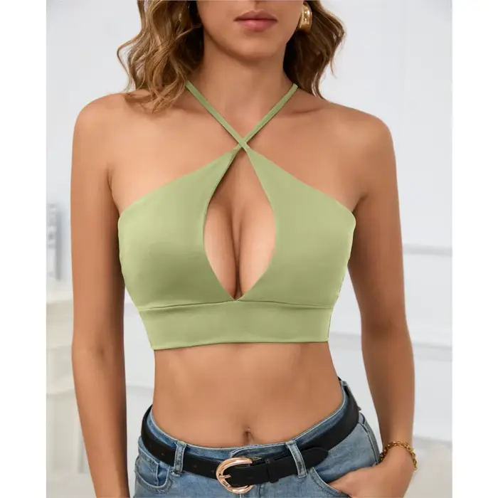 Débardeur sexy ajouré à col halter pour femme – Idéal pour l'été