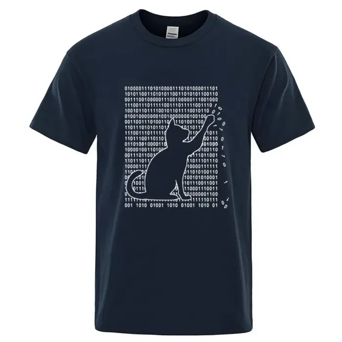 T-shirt en coton avec motif de chat formé par une matrice numérique