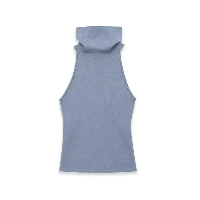 Débardeur bleu à col roulé sans manches et dos nu pour femme
