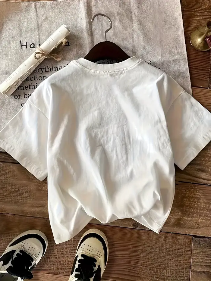 T-shirt imprimé à col rond et manches courtes pour femme