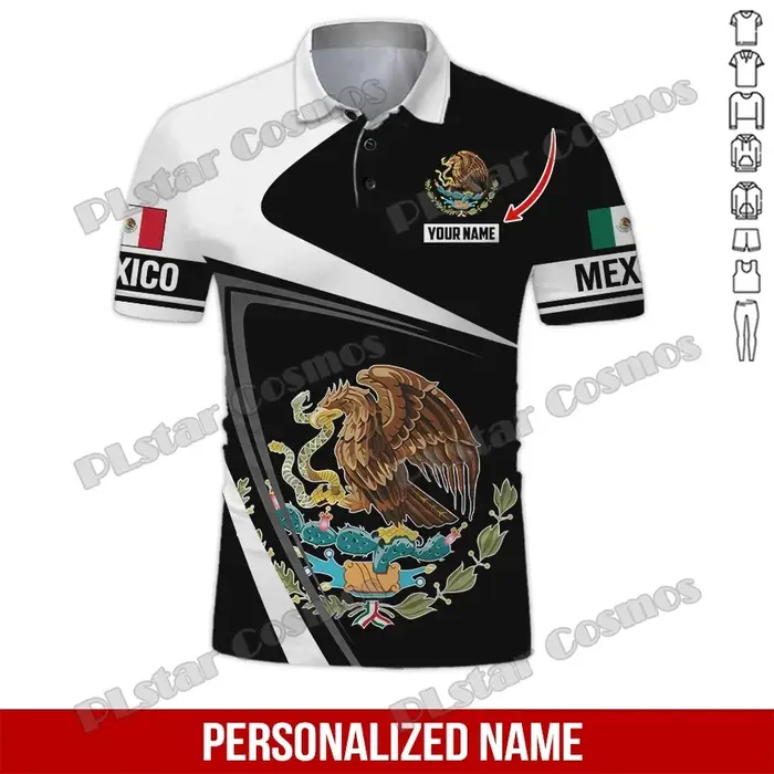 Nom personnalisé mexique blason 3D partout imprimé mode hommes Polo été décontracté unisexe à manches courtes