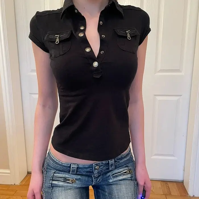 Femmes t-shirt noir gothique années 90 Vintage gilet esthétique sans manches haut Corset