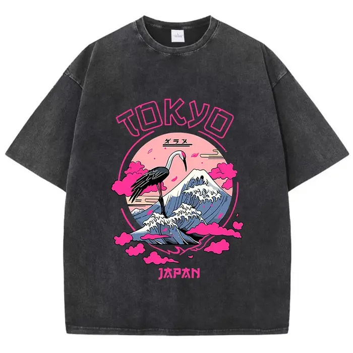 T-shirt manches courtes col rond femme, en coton, vintage, lavage à l'acide, imprimé TakHarajuku, à 