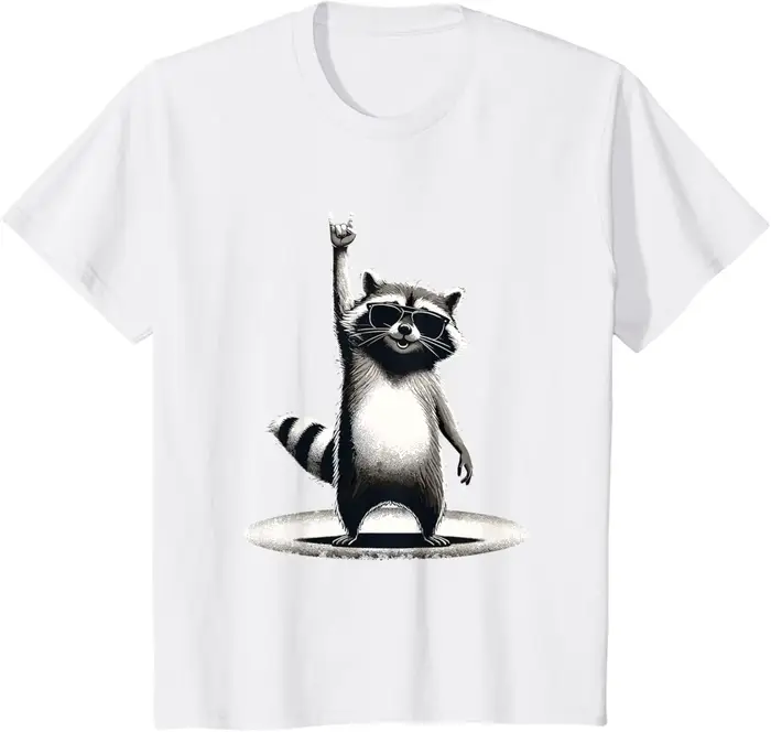 T-shirt graphique imprimé raton laveur rétro pour hommes et femmes
