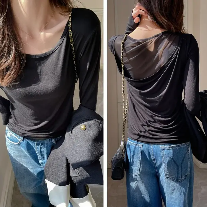 Deux pièces T-shirts pour femmes 2025 Ropa Mujer gaze Patchwork Y2k hauts automne Chic tunique mode 