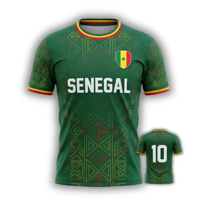 T-shirt de football tendance pour hommes avec motif du drapeau du Sénégal