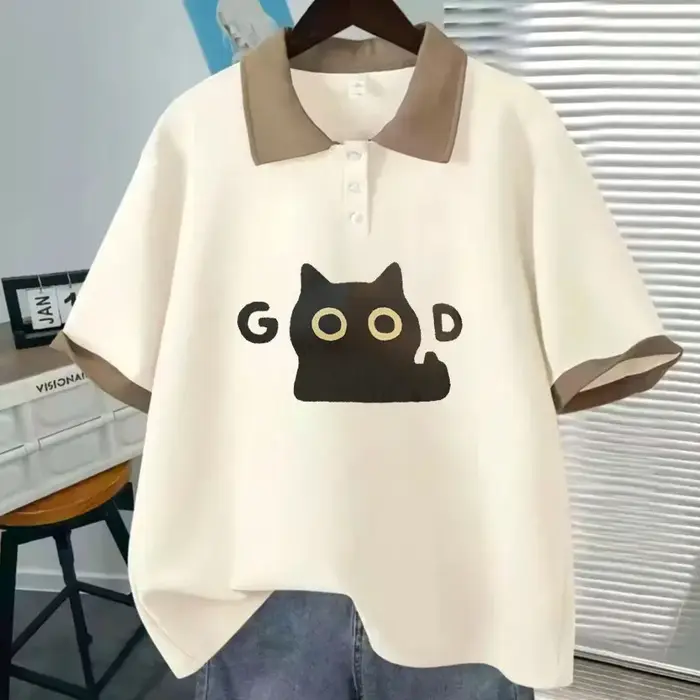 T-Shirt Polo japonais d'été à manches courtes, imprimé de dessin animé amusant, coupe ample, grande