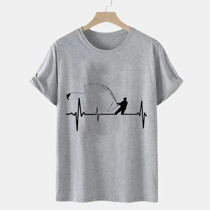 T-shirts pour hommes pêche à la mouche battement de coeur impulsion impression chemise drôle à manches courtes