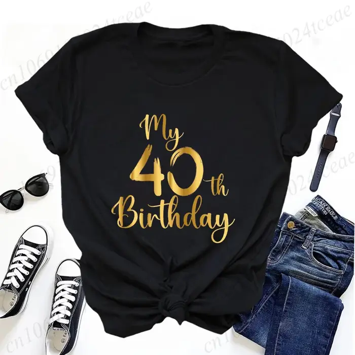 T-shirts décontractés pour femmes mon 40e anniversaire fête amusant imprimé T-shirt décontracté
