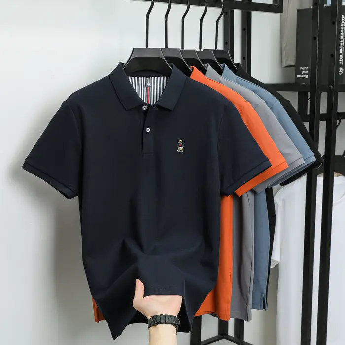 Polo à manches courtes pour hommes T-shirt respirant 100% coton marque haut de gamme ours de dessin animé
