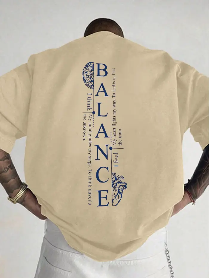T-shirt bleu simple à manches longues avec slogan spirituel "BALANCE" imprimé