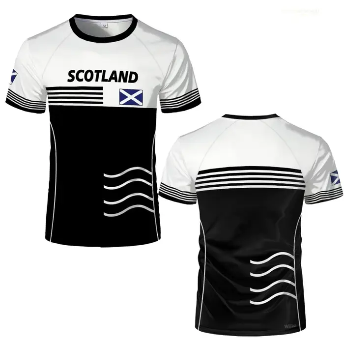 T-shirt unisexe d'été respirant à imprimé dégradé motif drapeau écossais pour homme