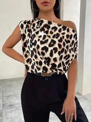Chemise à imprimé léopard tendance pour l'été, haut polyvalent pour toutes les occasions, tenue déco