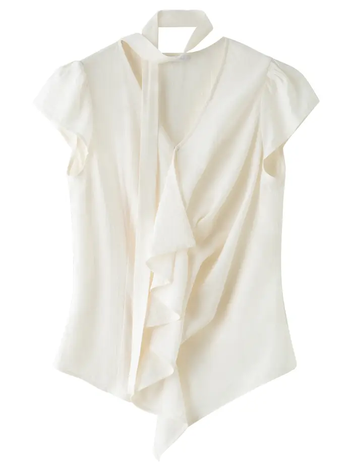 FSLE chemise à volants col en v pour les femmes 2025 été nouveauté tempérament élégant trajet manches volantes mince Chic haut 25FS12683