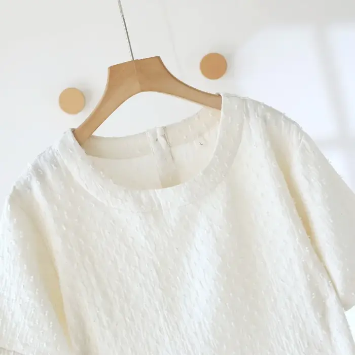 T-shirt texturé en gaze de coton crème pour femme