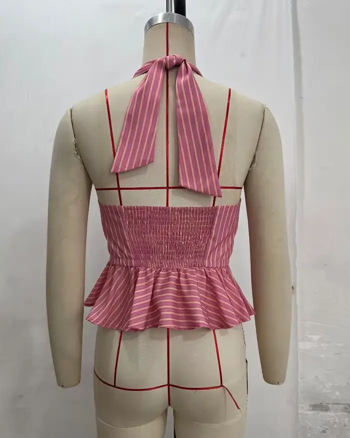 Haut pour femme 2026 Nouvelle Collection Été Col V Rayé Halter Chic et Élégant Style Vacances