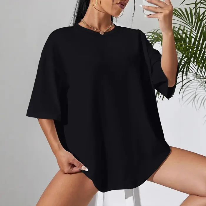 Dames décontracté multicolore col rond manches courtes sport coupe ample couleur unie T-Shirt à la mode Design minimaliste