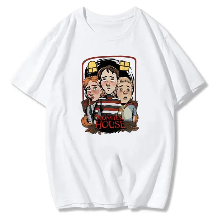 T-shirt imprimé dessin animé Monster House, mode Harajuku, t-shirt Kawaii, t-shirt rétro en coton d'