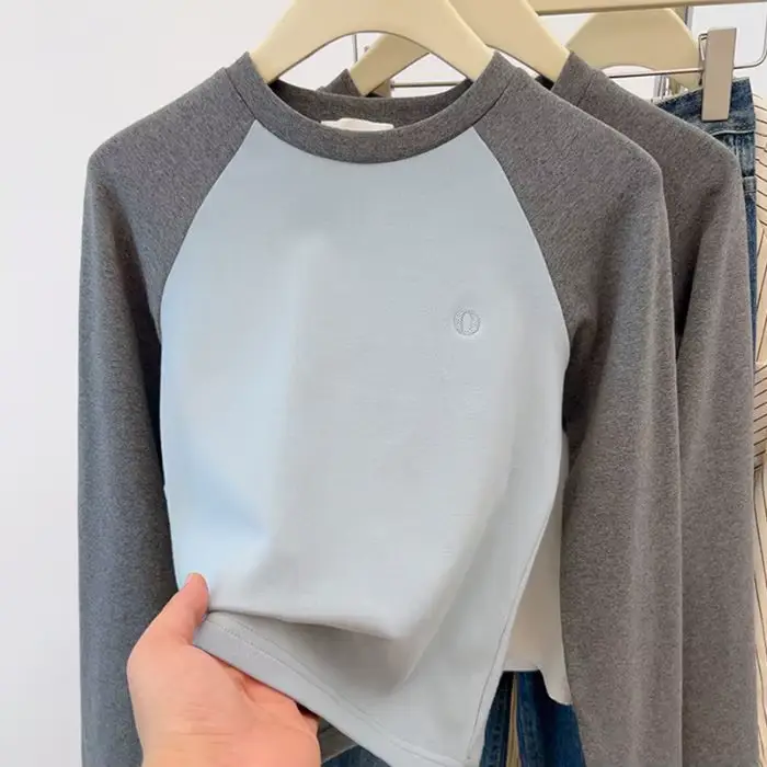 T-shirt à manches longues pour femmes, Vintage, épaules dénudées, col rond, Slim Fit, hauts automne 