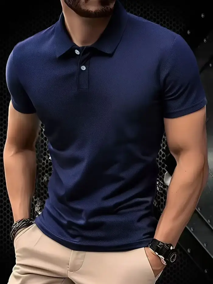 Polo homme été 2026 couleur unie à manches courtes avec col boutonné