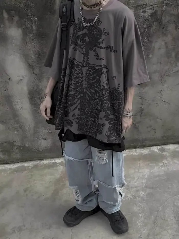 T-shirts pour hommes 2023 été Streetwear haute rue gothique crâne t-shirt ample surdimensionné à man
